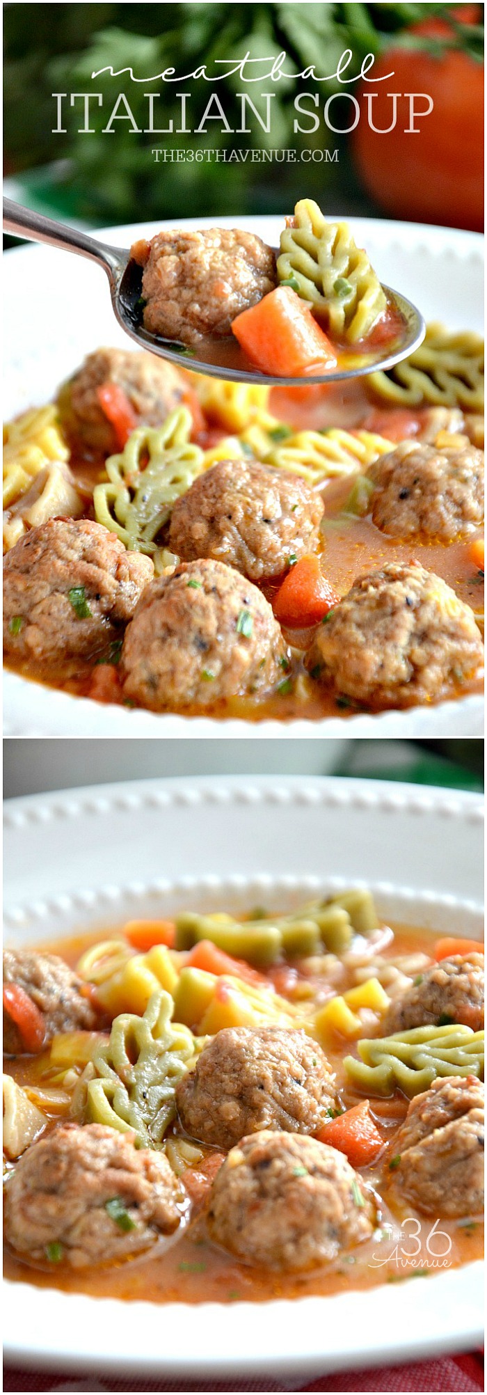 Meatball Italian Soup Recipe - This delicious One Pot Soup is super easy to make and ready in 30 minutes or less! I love easy soup recipes! PIN IT NOW and make it later! 