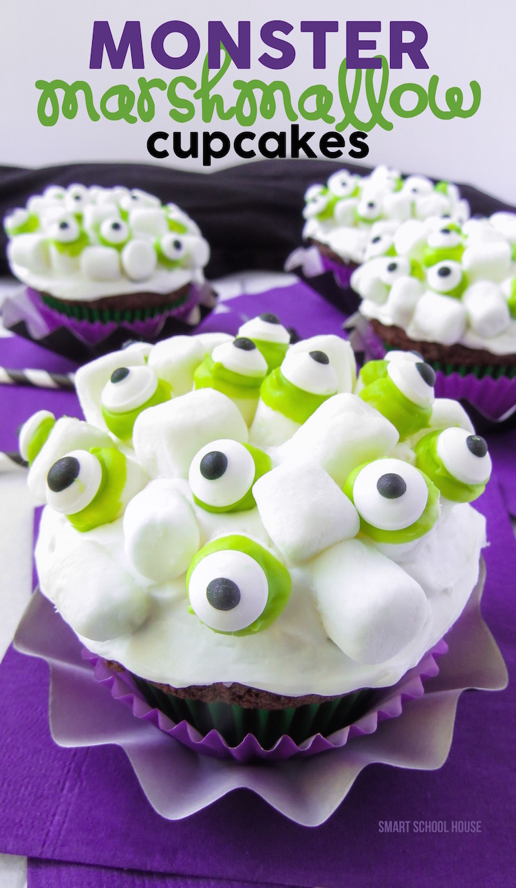 How to make Monster Marshmallow Cupcakes. A Halloween dessert recipe idea that kids love.