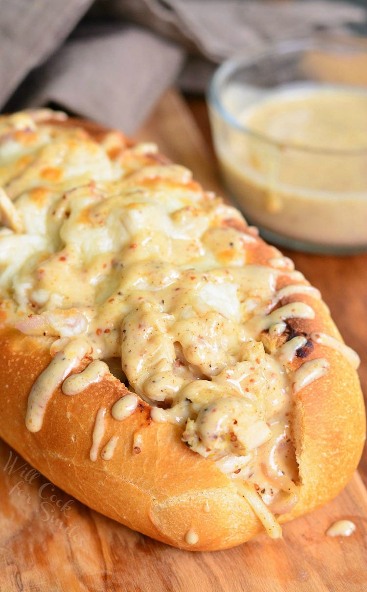 White BBQ Chicken Sub. Total comfort and a whole lot of flavor! Delicious hot sub sandwich packed with chicken, cheese, and homemade white BBQ sauce.